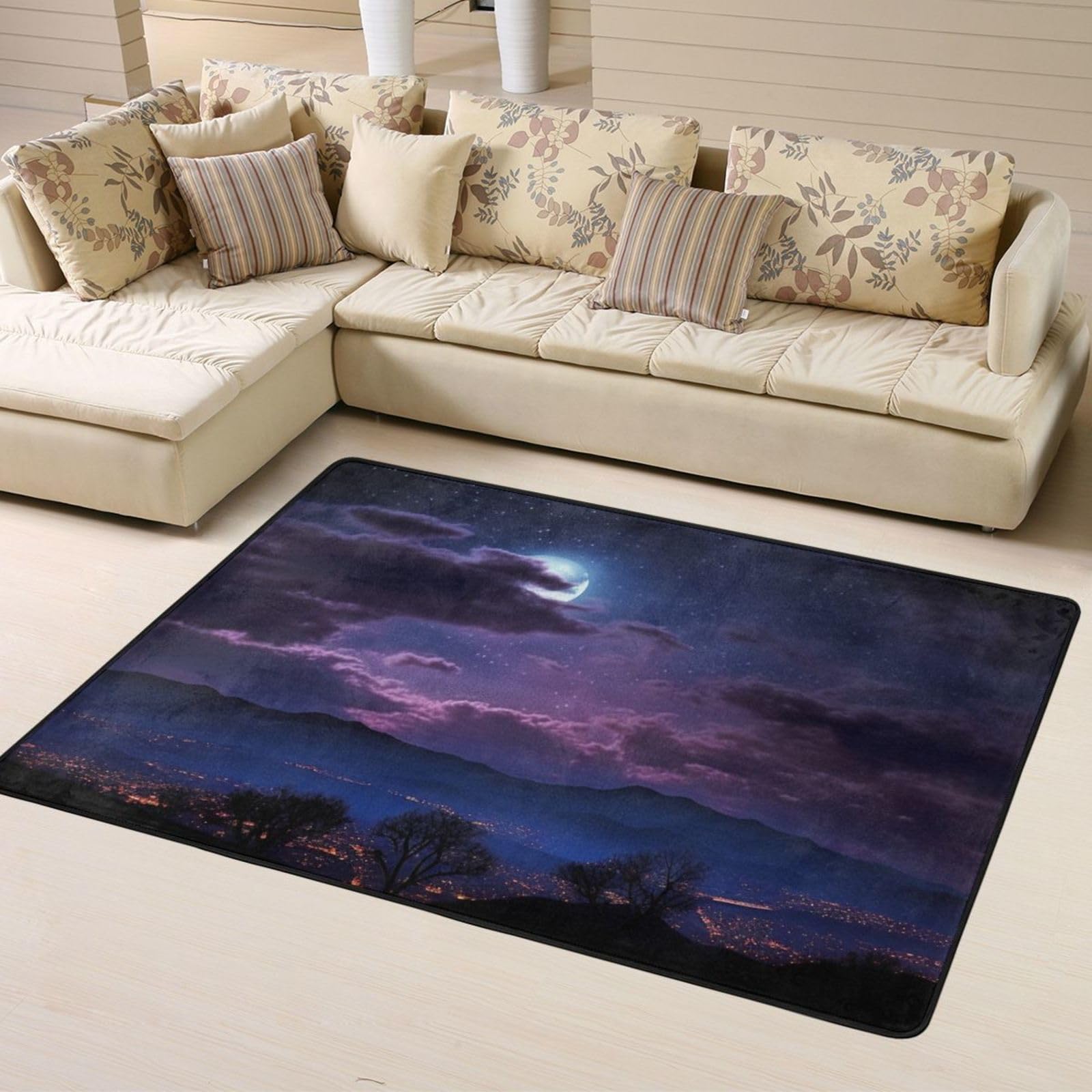 Tapis imprimé ciel nocturne pour chambre et dortoir créant un espace cosmique cocooning