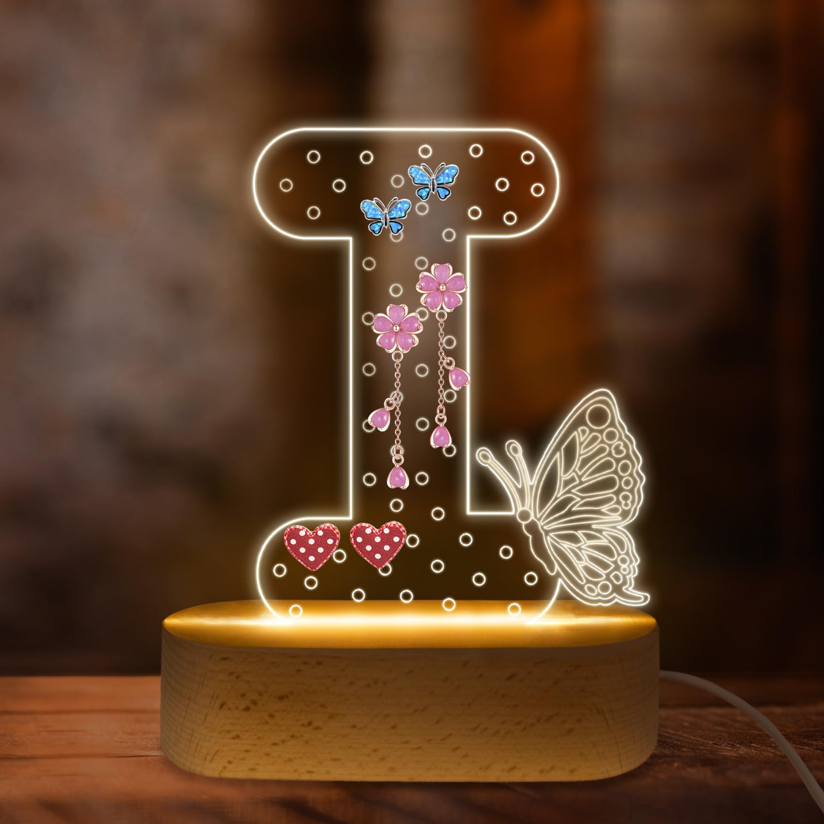 Veilleuse LED et présentoir bijoux papillon pour chambre de fille