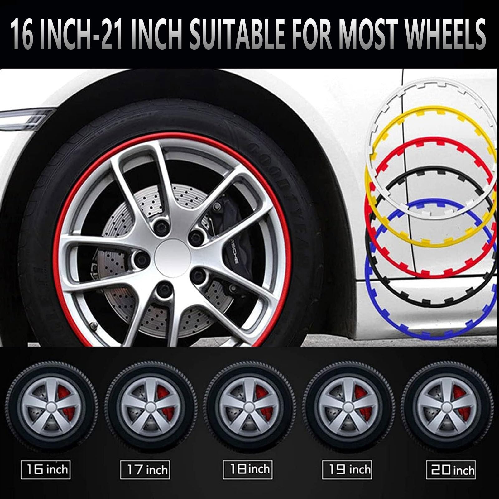 Bague De Protection pour Jantes en Alliage 16-21",Protecteurs De Jantes,Anti Collision Anti Rayures Kit Garnitures RéAméNagement Voiture,Garniture Protection Jantes Automobiles