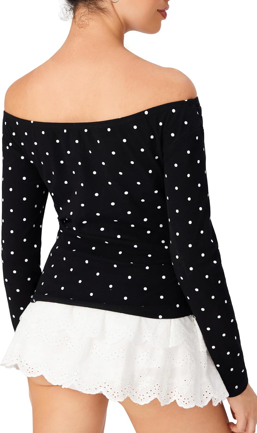 CIDER Women Polka Dot Going Out One Shoulder Y2k 2025 Fall Long Sleeve Fit Cute Top Casual Shirts - Image 5