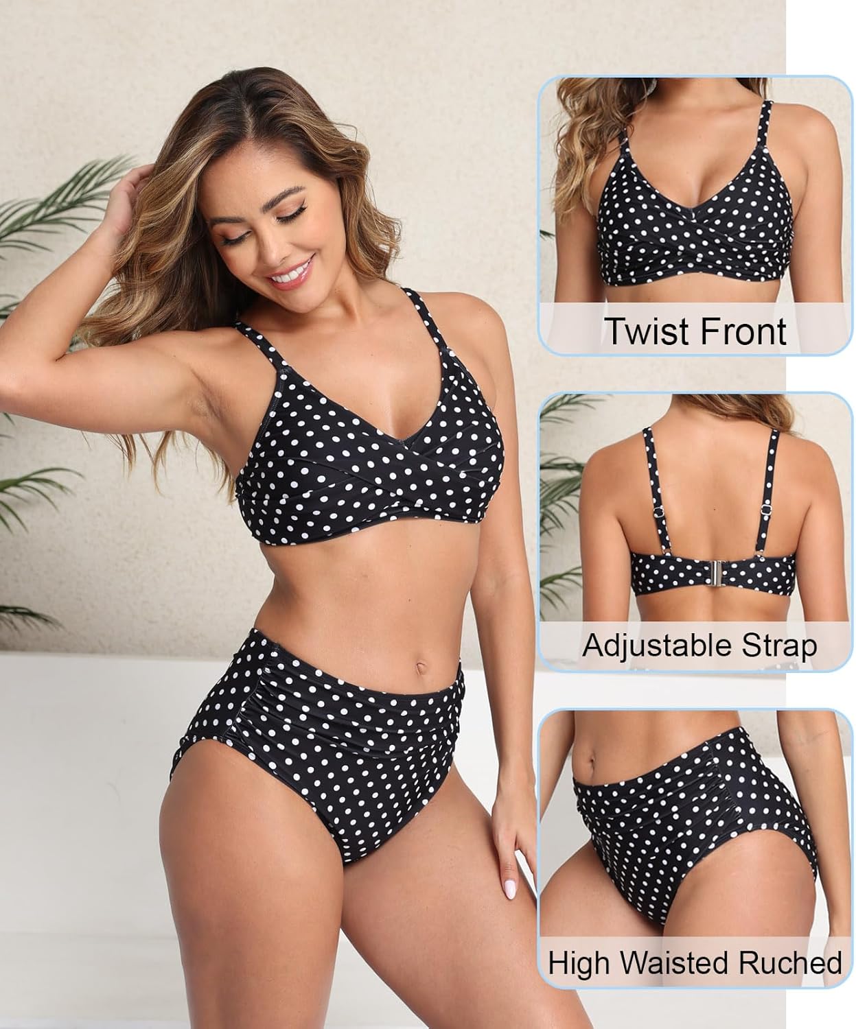 Halcurt Women's Bikini Sets Twist Front Swim Top with Ruched Tummy Control Bottom Two Piece Swimsuit - Image 5