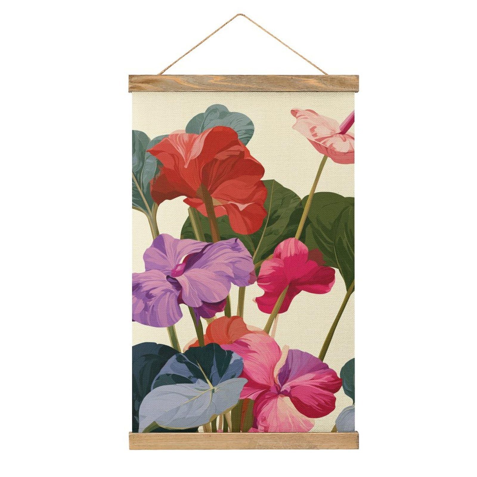 Jubonexis Vintage Botanical Flower in Red Pink Minimalist Canvas Painting Wood Frames Poster Hanger Hanging Picture Kit Wall Art