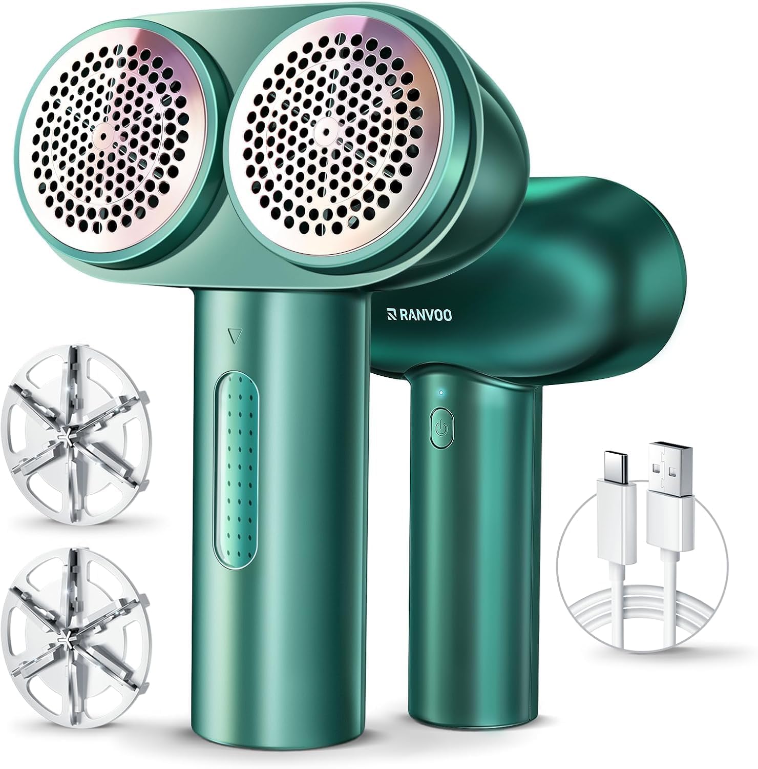 [1s 100% Fabric Renewal] [Smart Cloth Care] RANVOO Professional Fabric Shaver, Dual-Head Electric Rechargeable Lint Remover Fuzz/Pill for Sweater, Clothes & Furniture, Couch & Sofa, Pet Hair