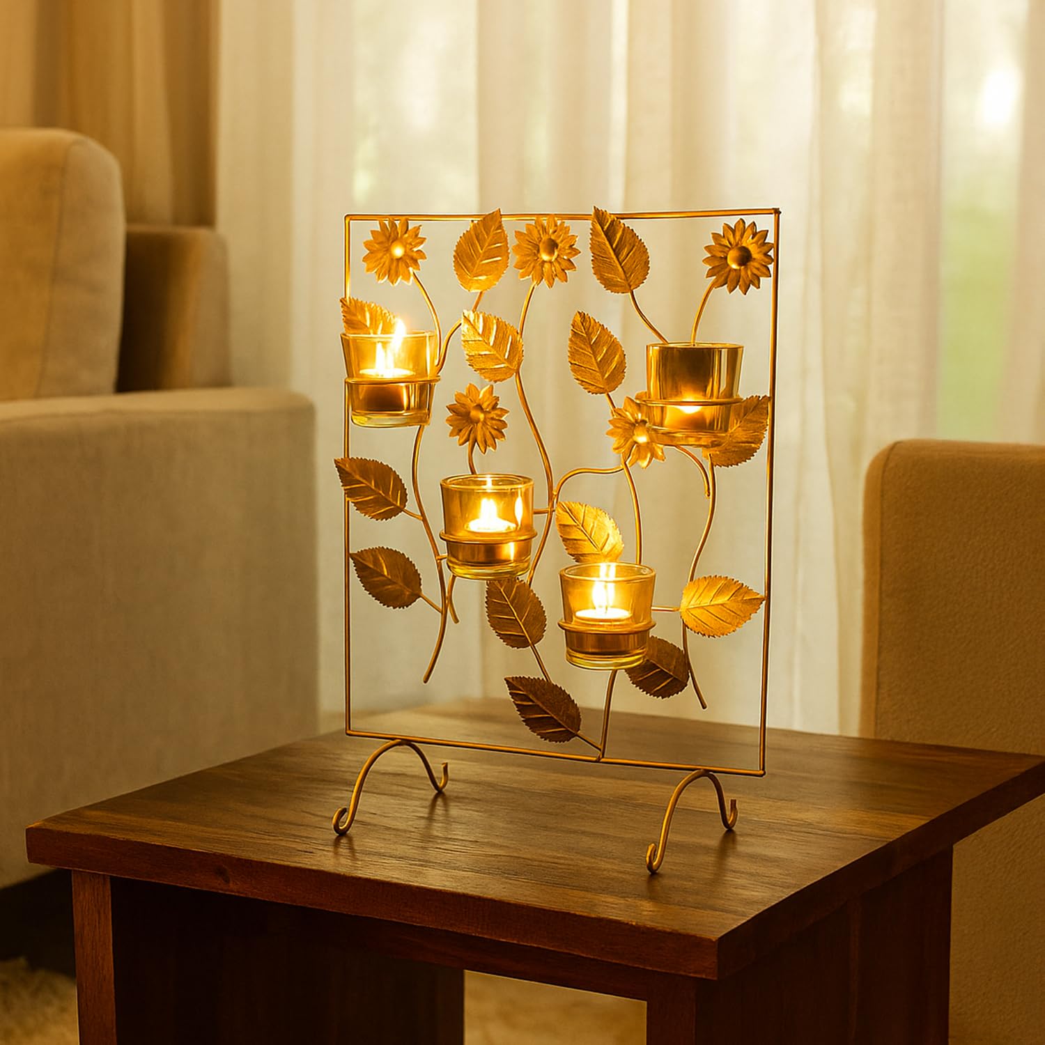 Golden Metal Glass Votive Holder - Elegant Candle Decor -11
