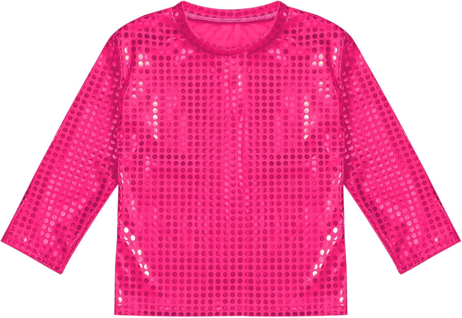 Kids Shiny Disco Jazz Hip Hop Dance Top Boys Girls Long Sleeve Sequin Tee Shirt Dancewear for Stage Performance