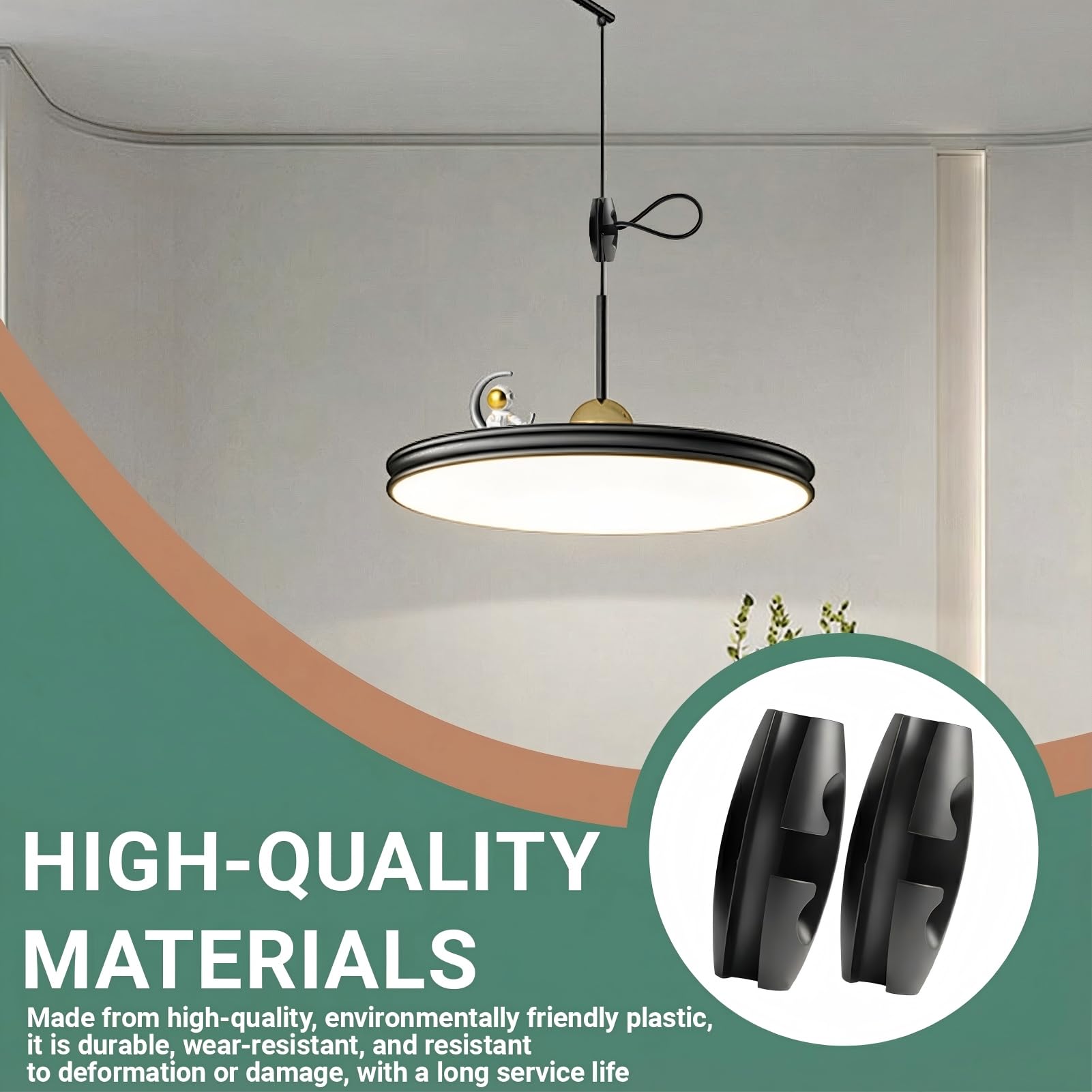 2 Pezzi Accorciacavo per Lampadari, Regolatore di Lunghezza del Cavo di Illuminazione, Compatibile con Diametro Cavo 6,5-7,5 mm (Nero)