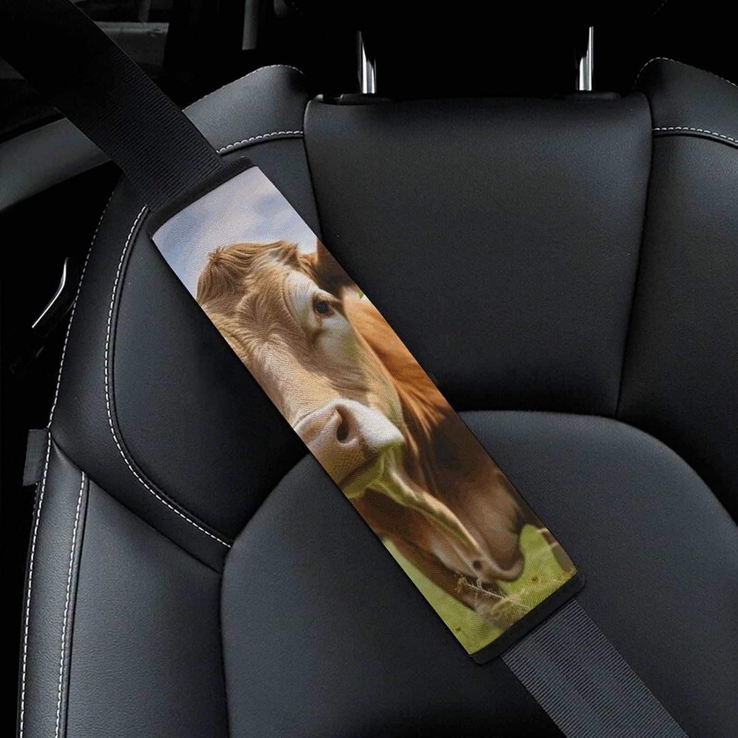2 PCS Super Soft Car Seat Belt Pad, Cute Animal Brown Cow Printed Waterproof Sweat-Absorbing Seat Belt Covers Backpack Shoulder Pad for All Car Seats Baby Strollers