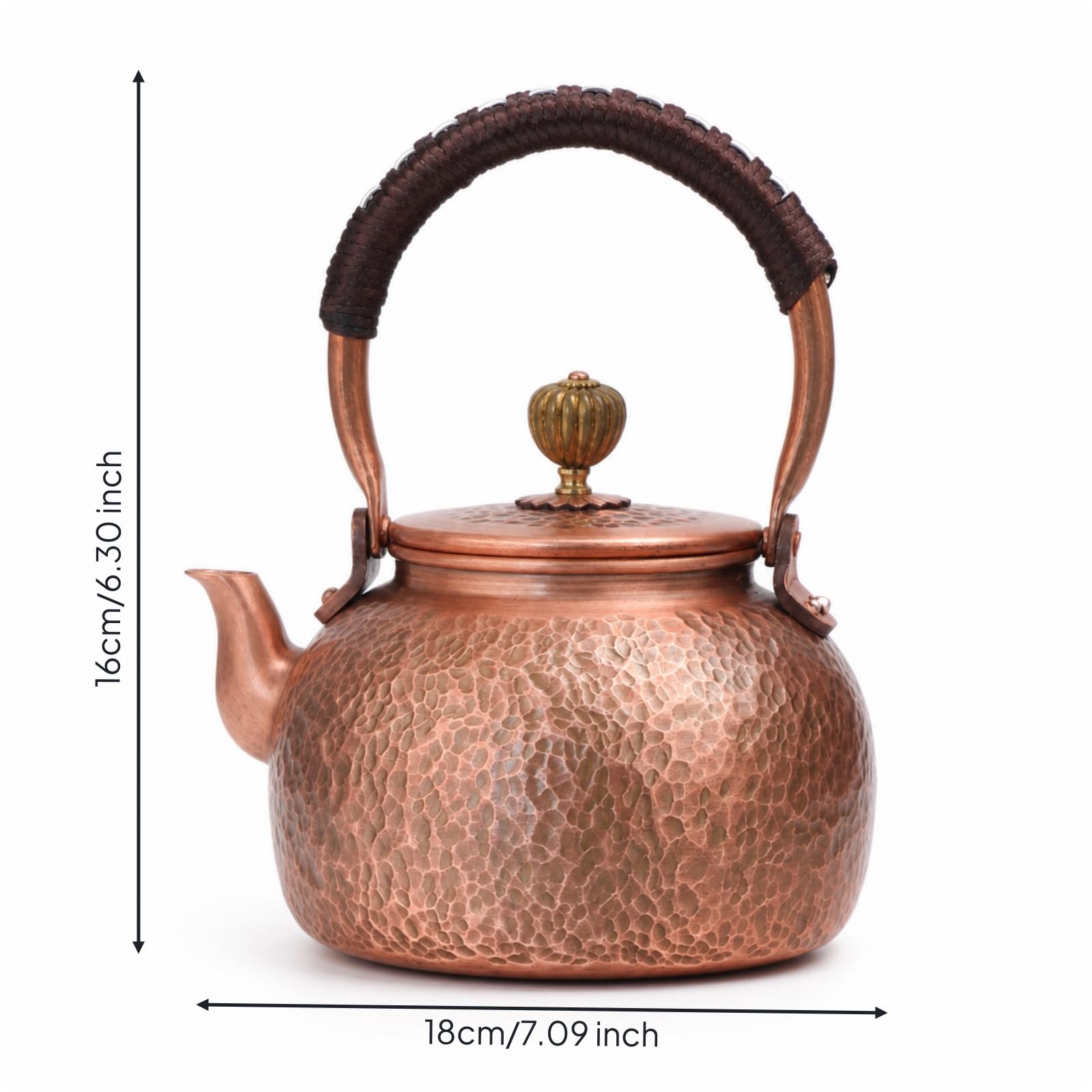 Tetera con Asa Tetera Cobre Tradicional Hervidor para Aficionados l Té Té, Coleccionis, Cocina, 600ml, Martillado