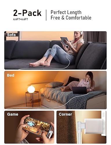 Miniatura 7 de MRGLAS Cable USB C a USB C de 60 W 3.2 A 2 unidades, 6.6 + 6.6 pies Cable de carga rápida de carga rápida de nailon chapado en oro para iPhone 15