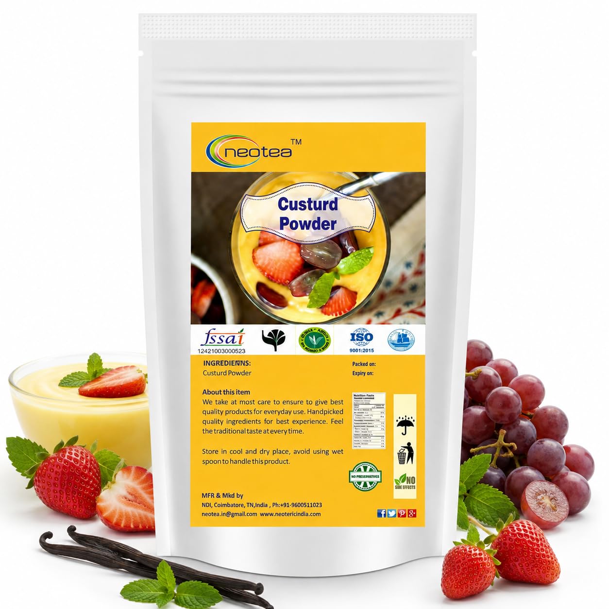 Neotea Custard Powder (500g) β Vanilla Flavor Powder for Baking & Desserts, Ideal for Cakes, Jams, Jellies, Cookies, Ice Creams, Puddings & More β Perfect for Making Smooth, Creamy Treats, Versatile Ingredient for Home Bakers & Dessert Lovers