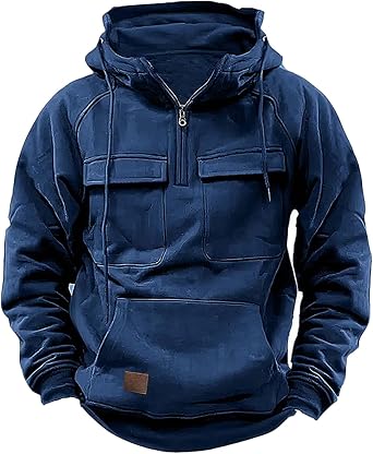 Mens Tactical Sweatshirt Quarter Zip Cargo Pullover Hoodies Vintage Workout Clothes Outdoor Winter Jackets