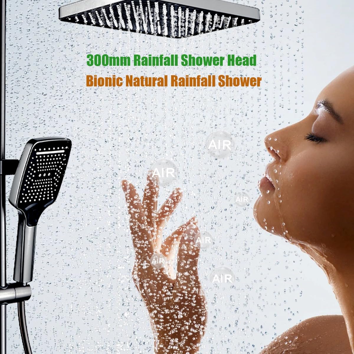 Colonne de douche avec Mitigeur, système de douche avec douche à effet de pluie 30x20cm, douchette à main,bec de baignoire caché,hauteur réglable, et pistolet d'arrosage pour la salle de bain