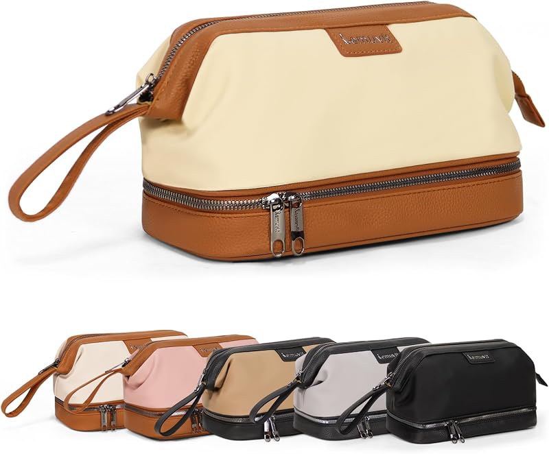Necessaire de viagem Lemuvlt com compartimentos para itens úmidos e secos, Cream Yellow, Pacote com 1