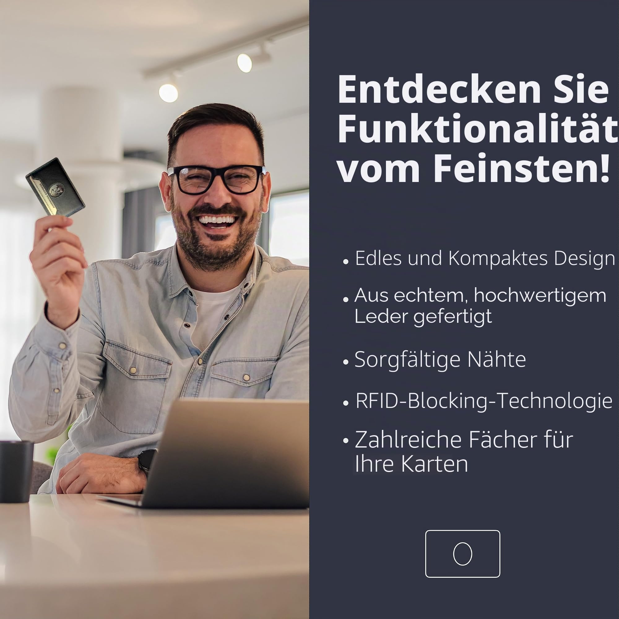 Minimalistische Geldbörse für 2 Karten für Damen & Herren – Echtes Leder Ultra Dünn Schwarz Kreditkartenetui – Kompatibel mit American Express Platinum