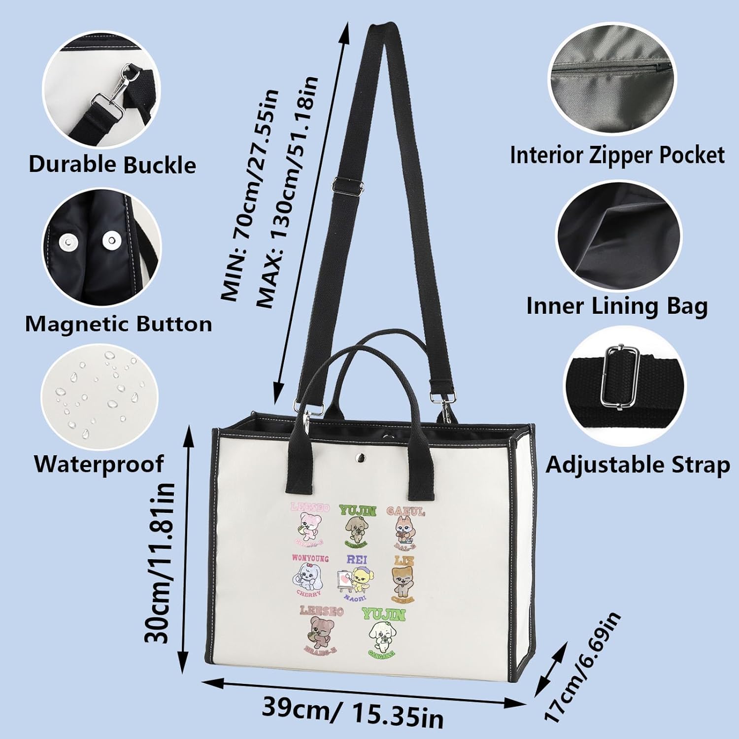 WZMPA Kpop IVE Member Tote Bag Korean Group Fans Gift Gaeul & Yujin & Rei & Wonyoung & Liz & Leeseo Shoulder Bag IVE Merch - Image 3