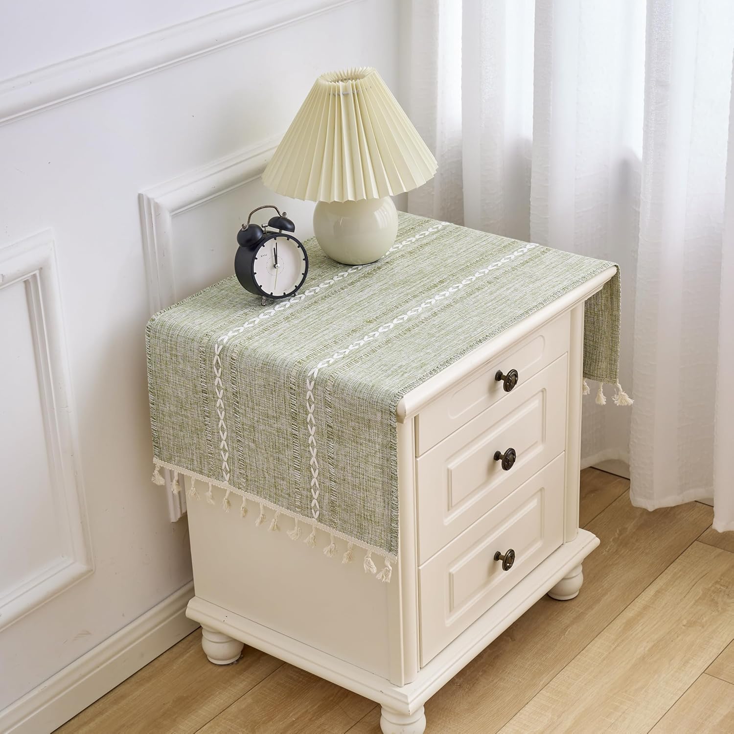 Simple Bedside Table Tassel Cover Cloth, Tablecloth Cover Towel, Suitable for Bedside Table TV Microwave Washing Machine Refrigerator Dust Cover (Green)-image-34