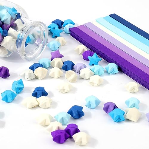 Miniatura 3 de Mity rain 540 tiras de papel de estrella, 7 colores sólidos, tiras de papel de estrella de origami, tiras de papel de estrella de la suerte para