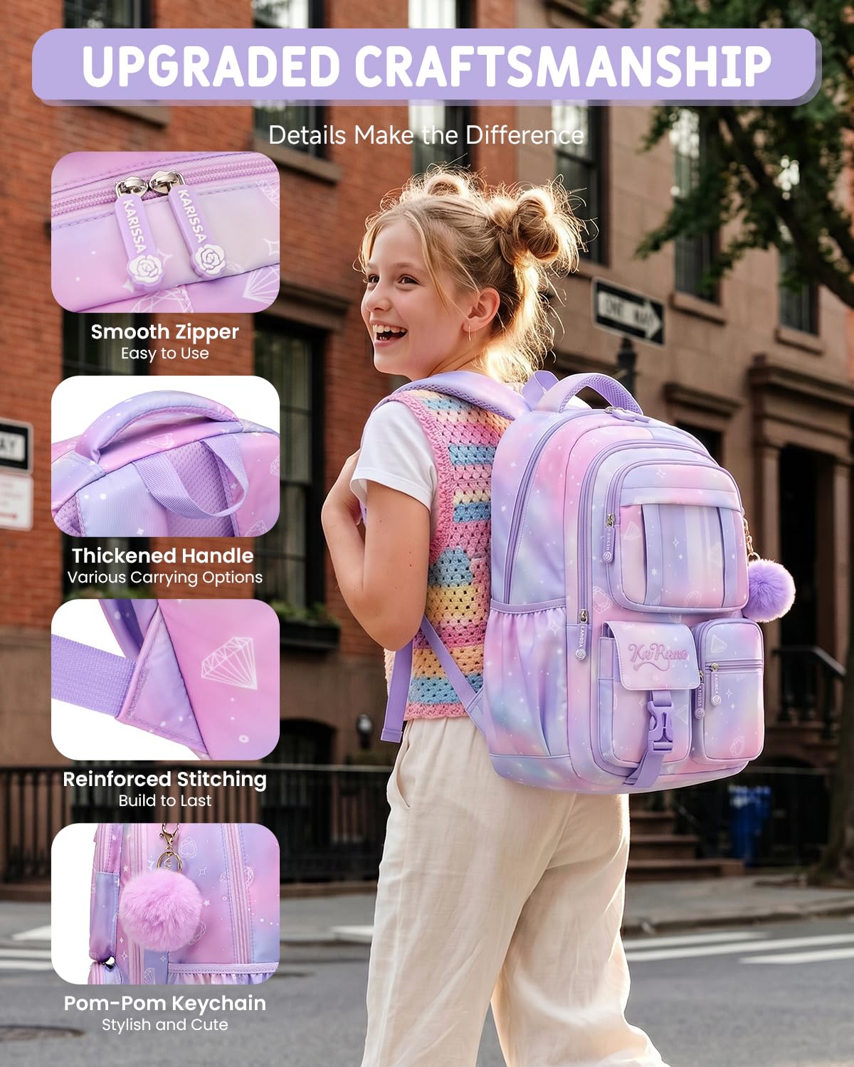 Tanou Mochilas Escolares Niña, 20 Litros Transpirable Mochila Colegio Niña de 7 a 11 Años, Nylon Repelente al Agua Mochila de Niñas Escolar