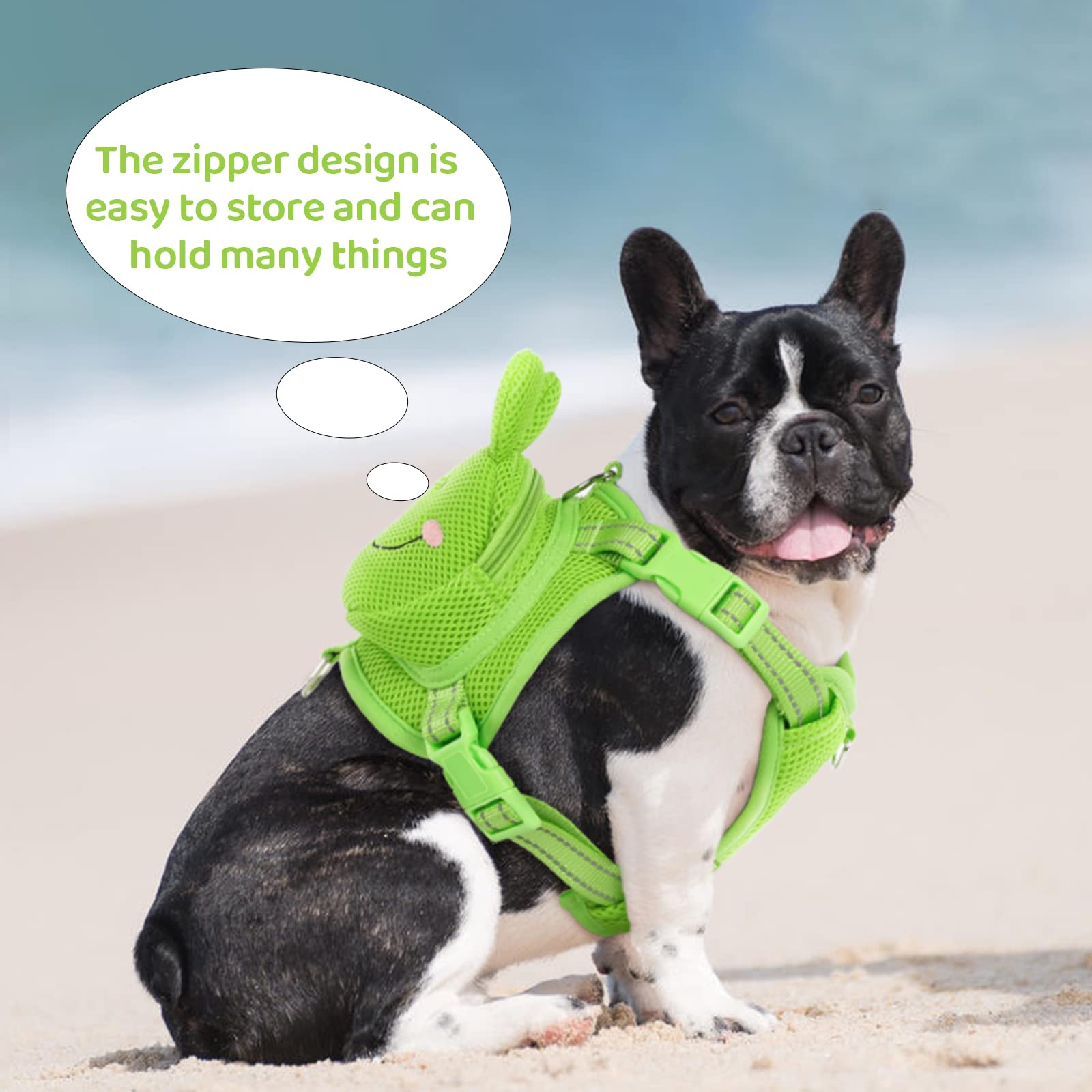 Mochila con arnés para perro, bonita mochila transportadora para perros pequeños y medianos, sin tirones, chaleco para mascotas, bolsa de malla con anillo en D para cachorros, viajes al aire