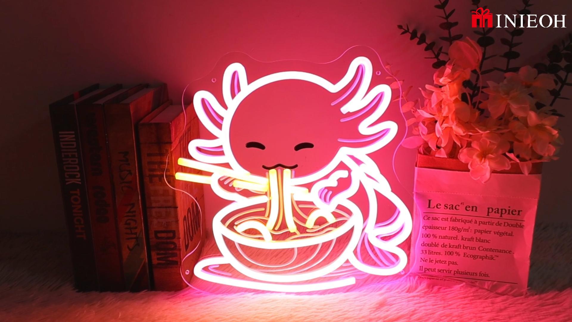 Axolotl Neon Sign, Ramen LED Light for Gaming Room Bedroom Decor
