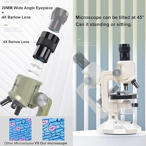 Miniatura 5 de Ninyoon Microscopio ocular grande para niños, el mejor regalo para niños y niñas, juguete educativo 400X 1000X 1200X con ocular gran angular de 0.8