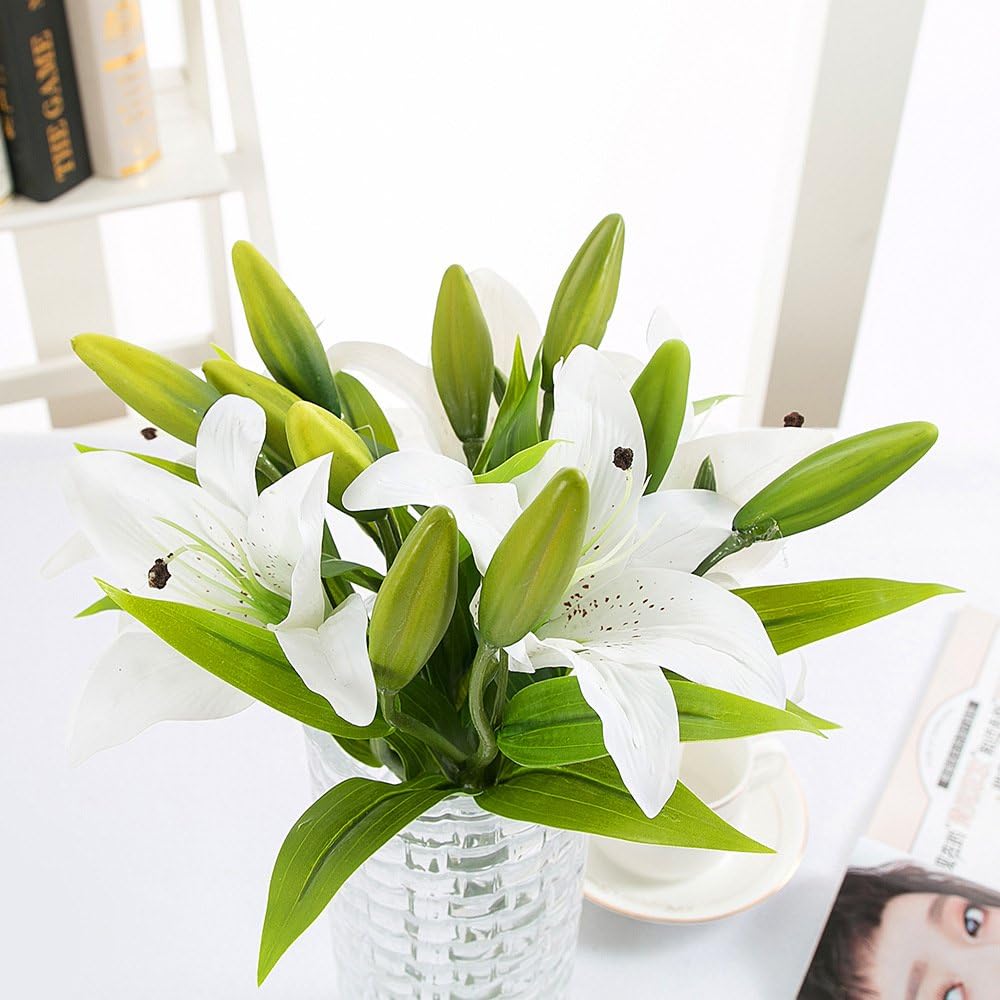 Kaimimei's Artificial Lily Flower Fake Silk Lily Flower 3 pcs with 3