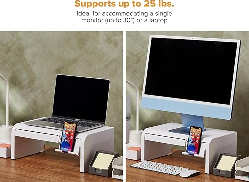 Miniatura 3 de Bostitch Konnect - Elevador de monitor ajustable con cajón y soporte para teléfono celular, soporte para computadora portátil para escritorio, 4