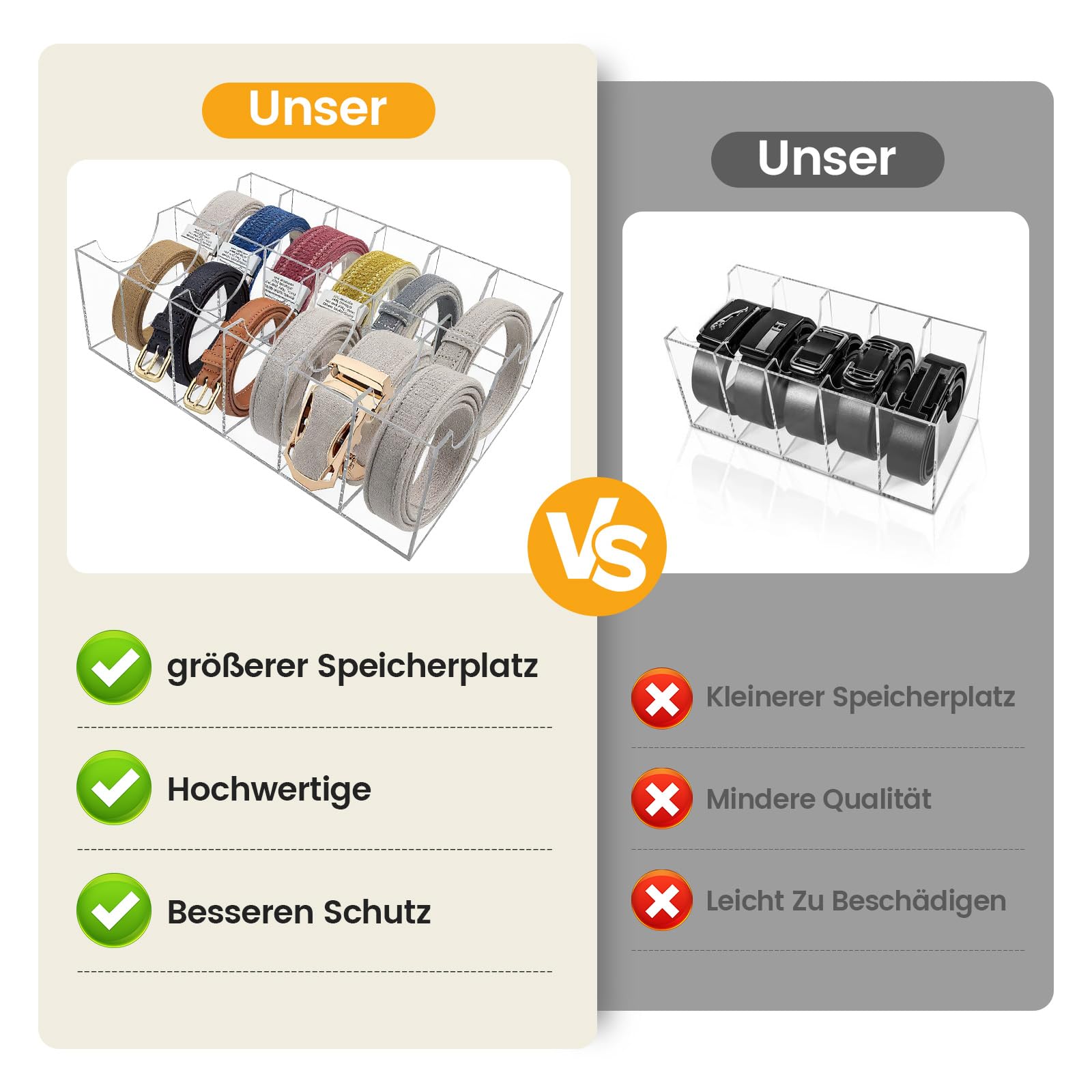 12 Gürtel Aufbewahrung, gürtel aufbewahrung für Herren, Gürtel Organizer Acryl Transparente Gürtel-Vitrine für Accessoires Krawatte Uhren zon Closet Drawer