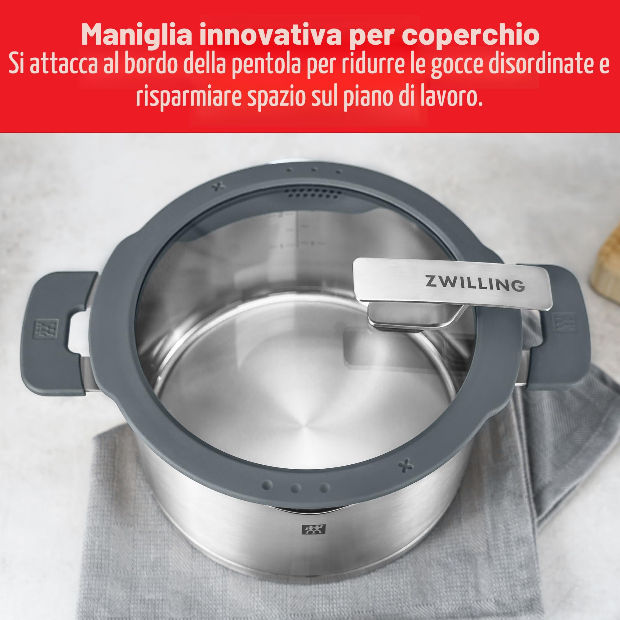 ZWILLING Simplify Set di pentole in acciaio inox, 5 Pezzi, Con fori integrati nel coperchio, Anche per piani a induzione, Argento-Nero