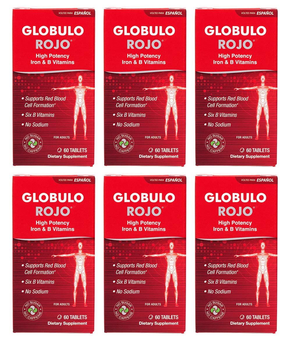 Globulo RojoIron Supplement - Dietary Supplement Pills with High Potency Iron & B Vitamins, 60 Tablets - 6 Pack