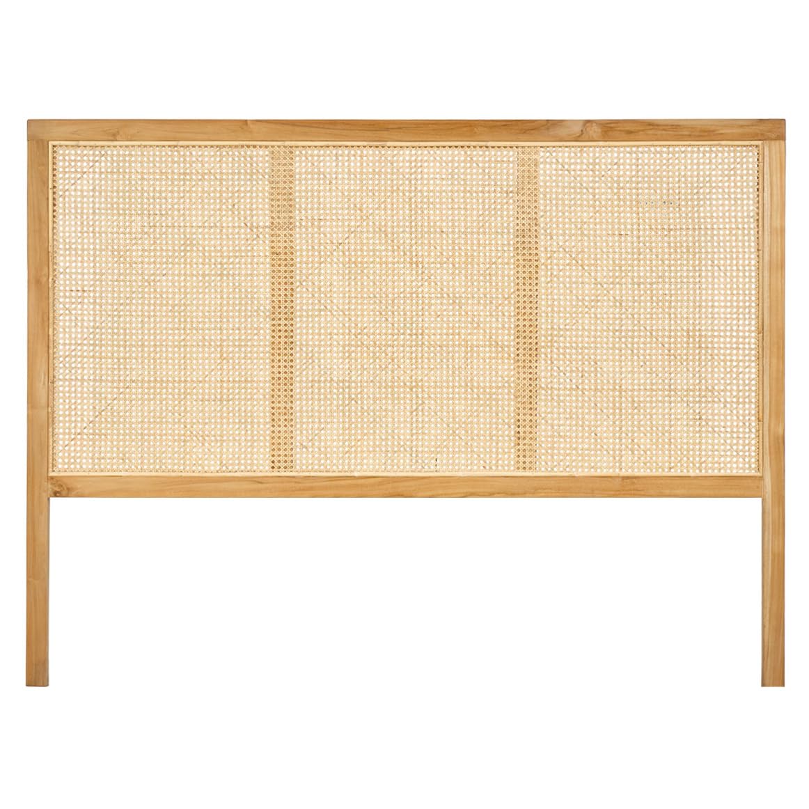 Meubletmoi Cabecero de Madera Maciza con Cannage de Ratán L. 160 cm – Estilo natural y exótico – Bruno