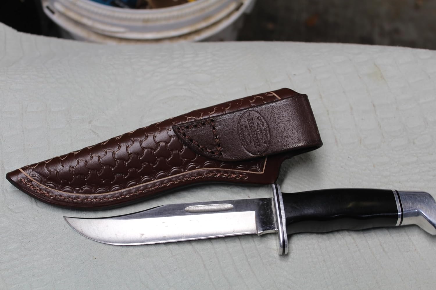 CARL THOMAS LEATHERS. Custom Leather Knife Sheath Made to Fits Buck 119 Knife, Fixed Blade Knife Holder, Brown, Sheath Only