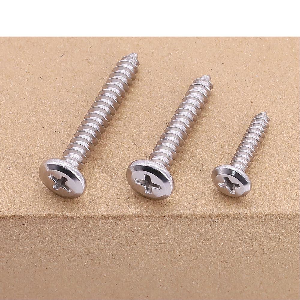 M4 x 10mm (80 pcs) Flat Phillips Drive Head Wood Screws, 304 Stainless Steel 18-8, Countersunk Phillps Drive Head Sheet Metal Screws, Self Tapping Point