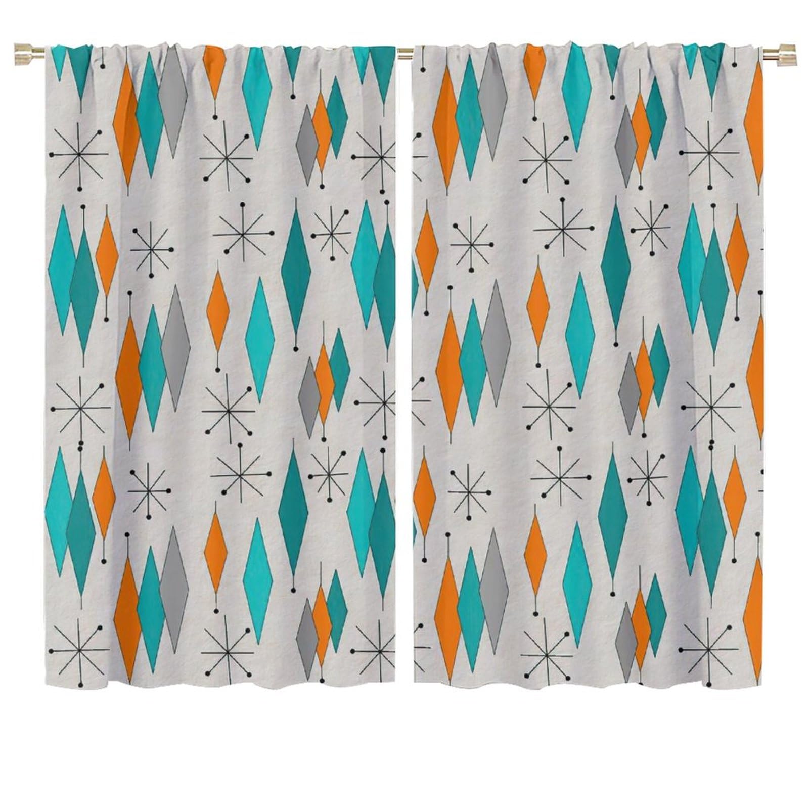 Europen Modern Mid Century Blackout Curtains - Abstract Background Mid Century Colorful Diamond Print for Home Kitchen Restaurant Decoration Window Drapes 2 Panels 72x63in