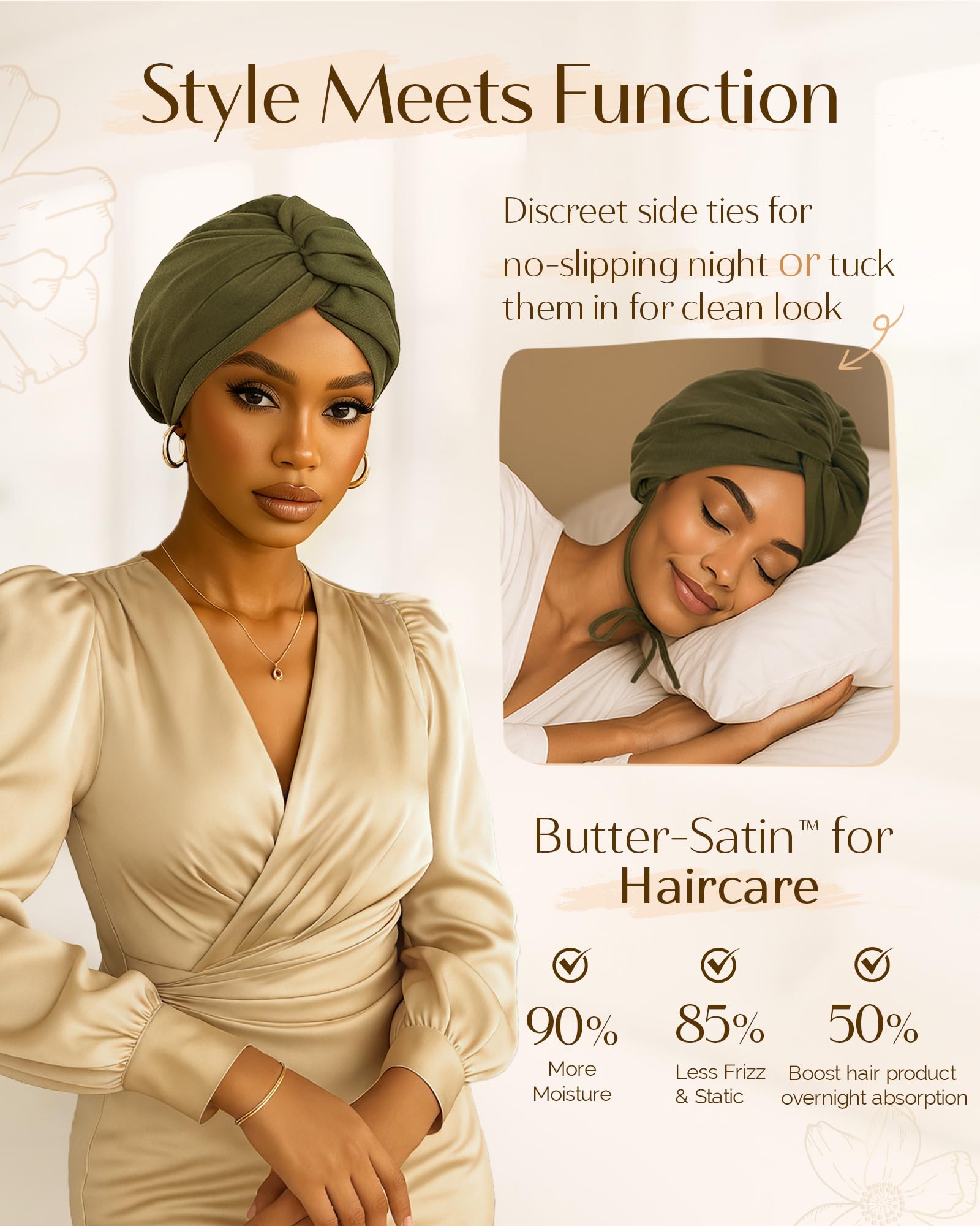 YANIBEST Satin Lined Hair Bonnet for Sleeping Silk Turban, Hair Wrap Chemo Headwear for Women Natural Curly Hair - Image 3