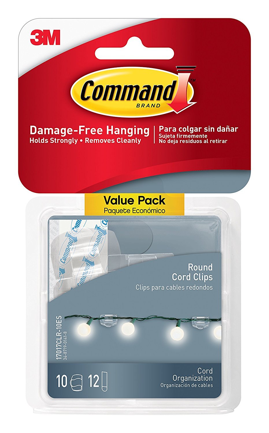 Command Plastic Cord Clip, Clear, 10 Hooks, 80-Clips