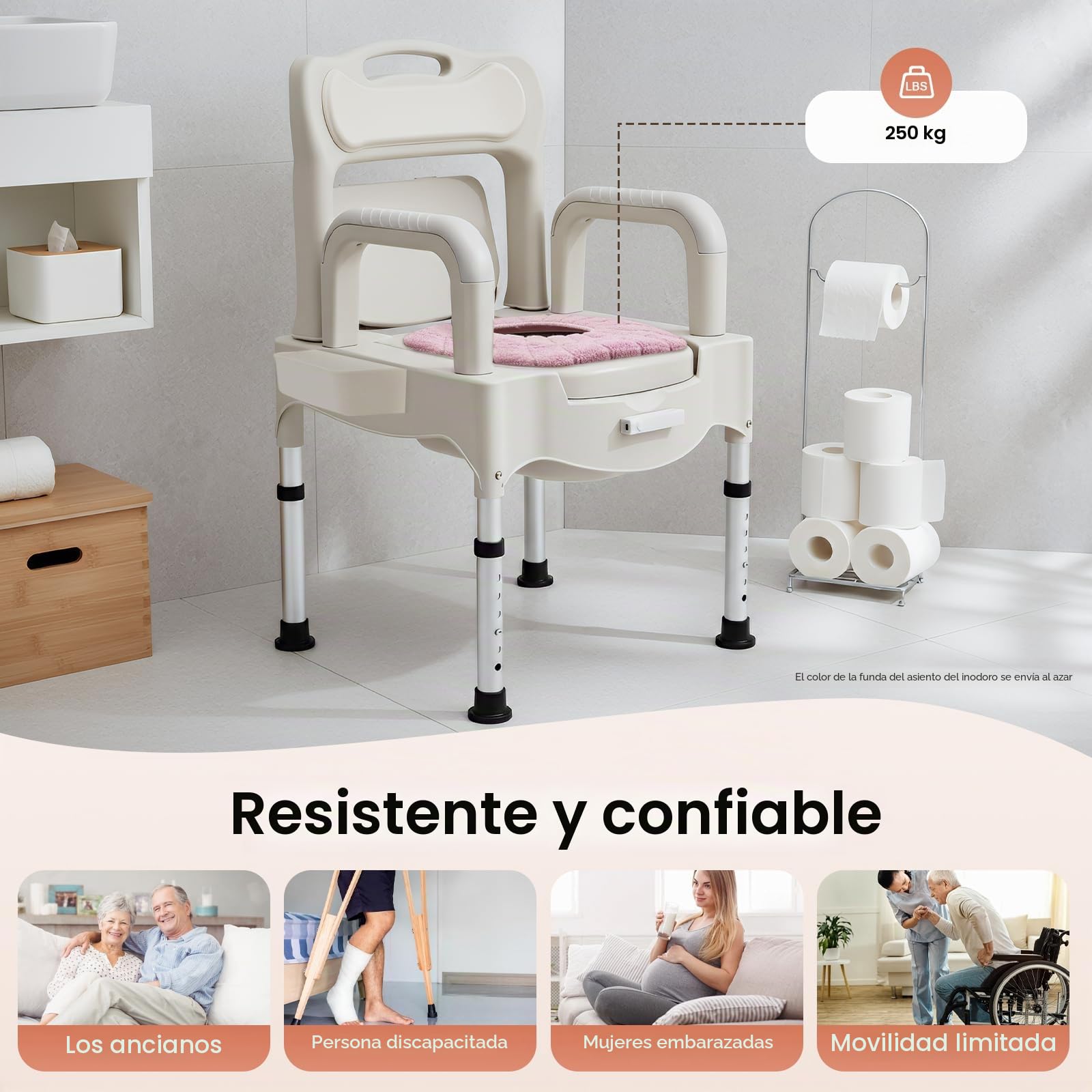 Silla de baño con ruedas, silla de ruedas, silla de ruedas con cubo de inodoro, ancho del asiento para personas mayores, silla de noche, altura regulable, reposabrazos plegable, 55 cm