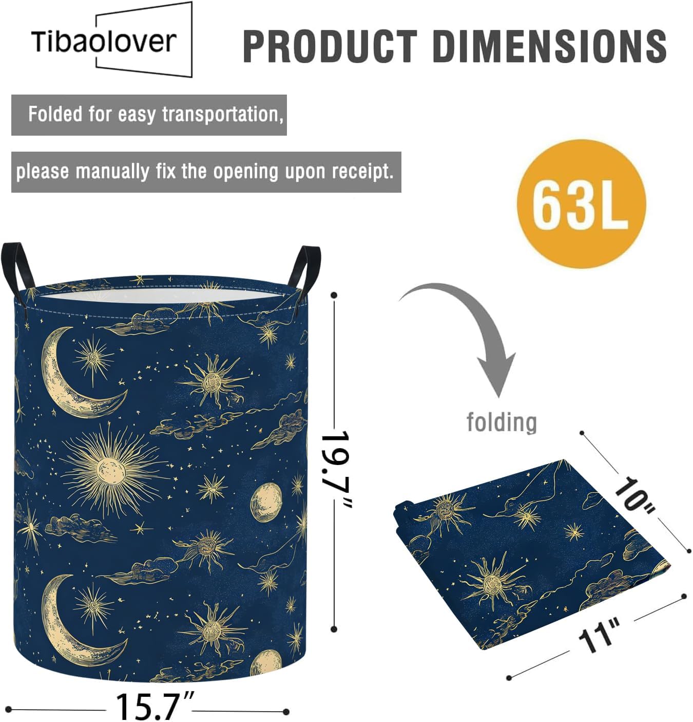 Baby Laundry Basket Baby Nursery Hamper Kids Laundry Basket Toy Storage Bin for Boys Room Decor Gift Baskets for Bedroom Bathroom(Moon Star) image 2
