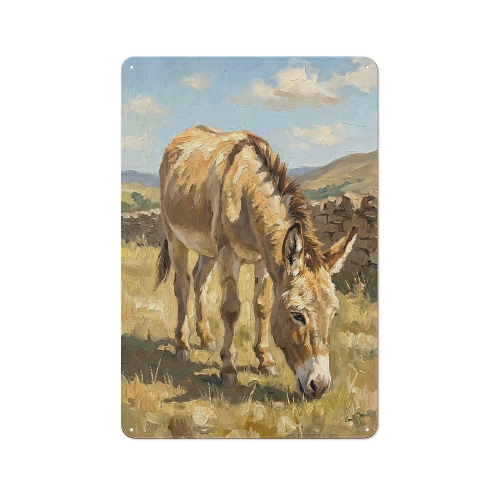Junmoney Style-6 Classic Donkey Grazing In A Field Metal Wall Plaque 30X20cm, Retro Room Decor For Bedroom, Office, Home Bar Or Dining Room
