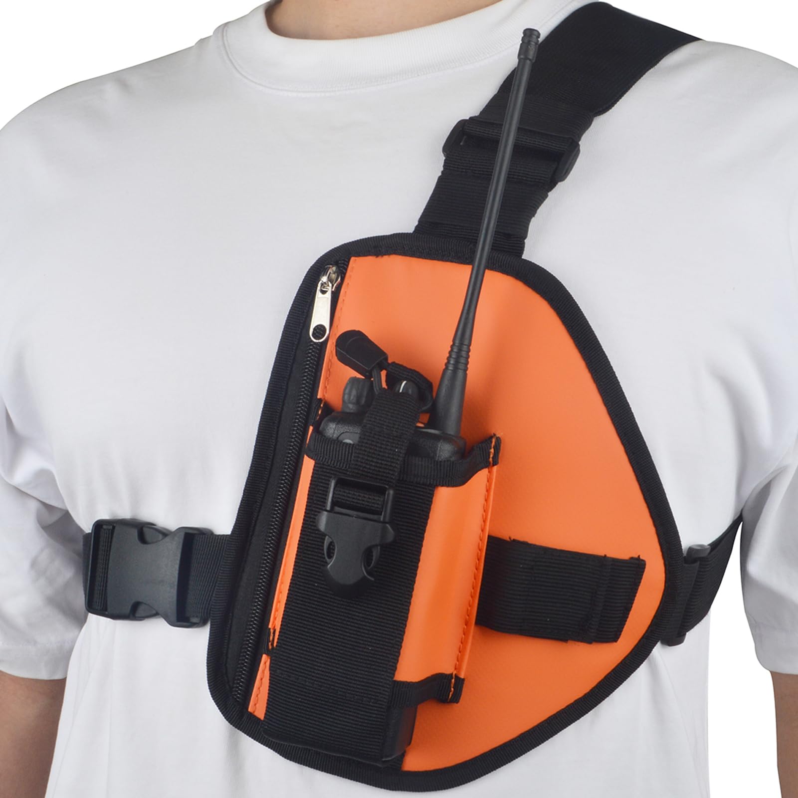 HYS Nylonowa uprząż na klatkę piersiową, regulowany pasek na ramię do wędrówek / użytku taktycznego, lekka torba crossbody z kieszeniami na zamek błyskawiczny, do dwukierunkowego radia Motorola