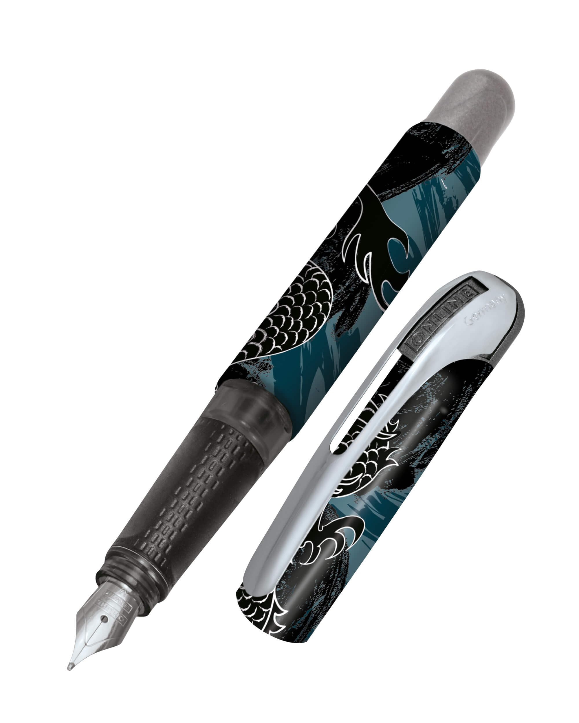 Online College Fountain Pen Black Dragon ยญ| Special Edition Best of 35 | Fountain pen for right-handers, ergonomic grip | iridium nib | Including a blue combination cartridge