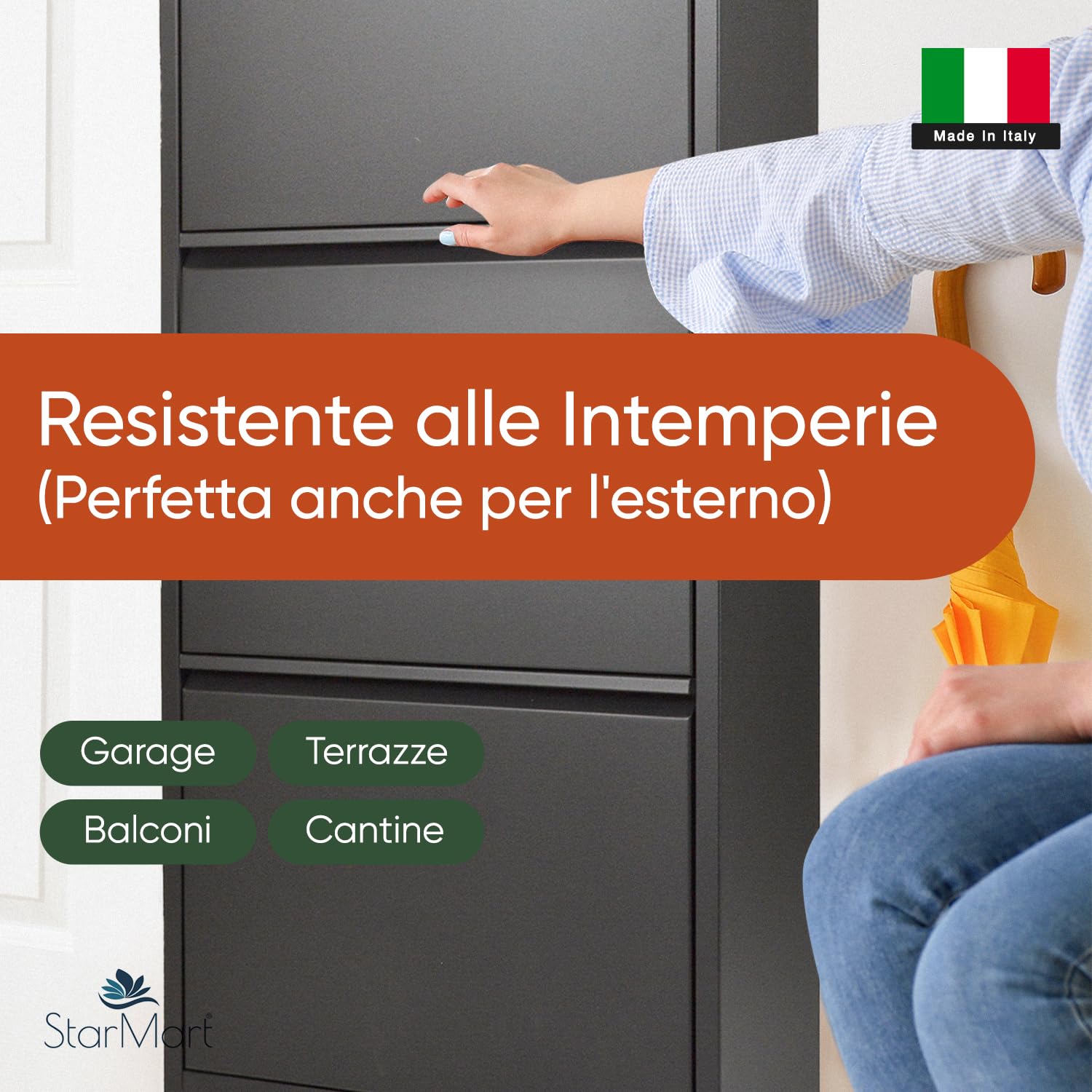 StarMart Scarpiera Salvaspazio Slim NERA (3 Ante 9 Paia, Nessun Montaggio) Struttura in Metallo resistente (no plastica, tessuto, or legno), per Interni/Esterni, Scarpe/Stivali, Garanzia 15 Anni