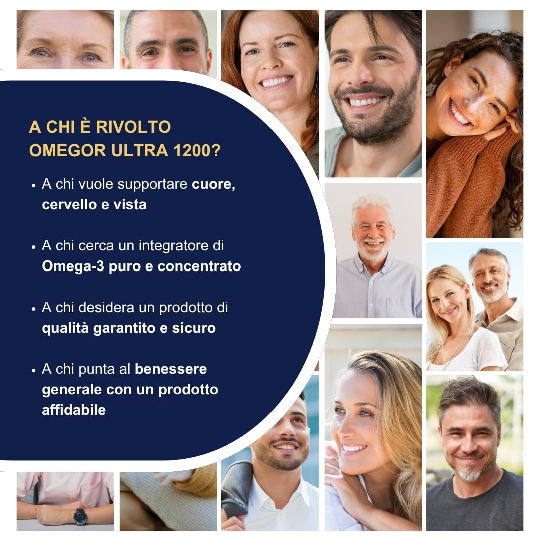 OMEGOR Ultra 1200 Omega 3 IFOS 5 Stelle - Omega3 Alto Dosaggio EPA 610mg e DHA 510mg - Senza Retrogusto e Facile da Digerire (60 Capsule)