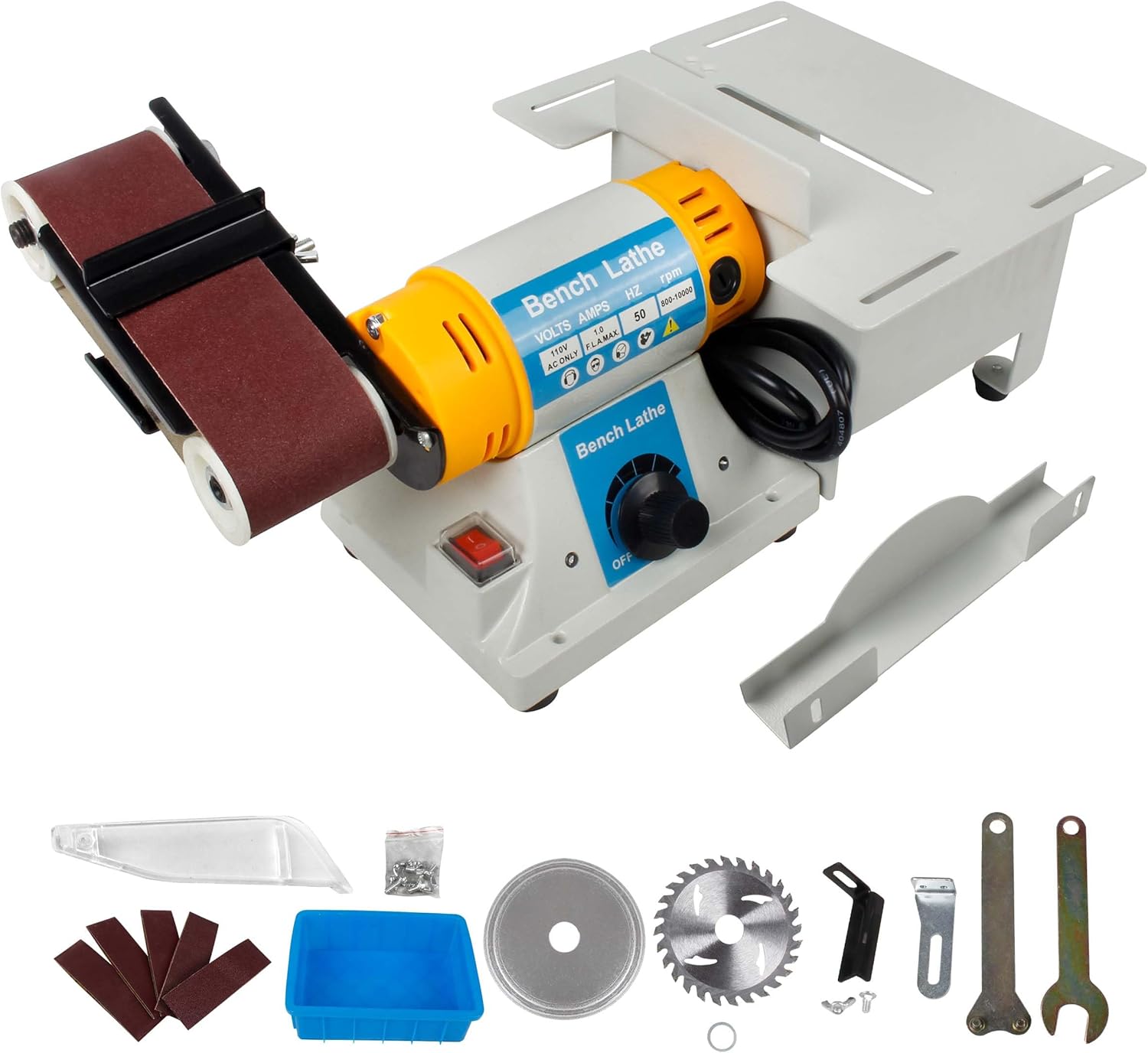 RATTMMOTOR MC-0850 Desktop Multi-Function Bench Grinder Table Saw 850W Polisher Machine 800-11000RPM 2 x14 Inch Belt Sander (B Type 110V)