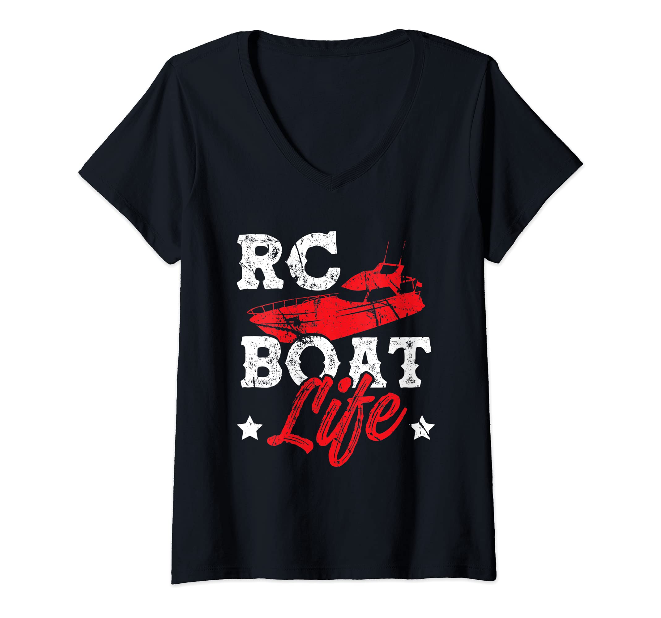 Womens RC Boat Life Remote Control Boat Racing Collector Distressed V-Neck T-Shirt, Black