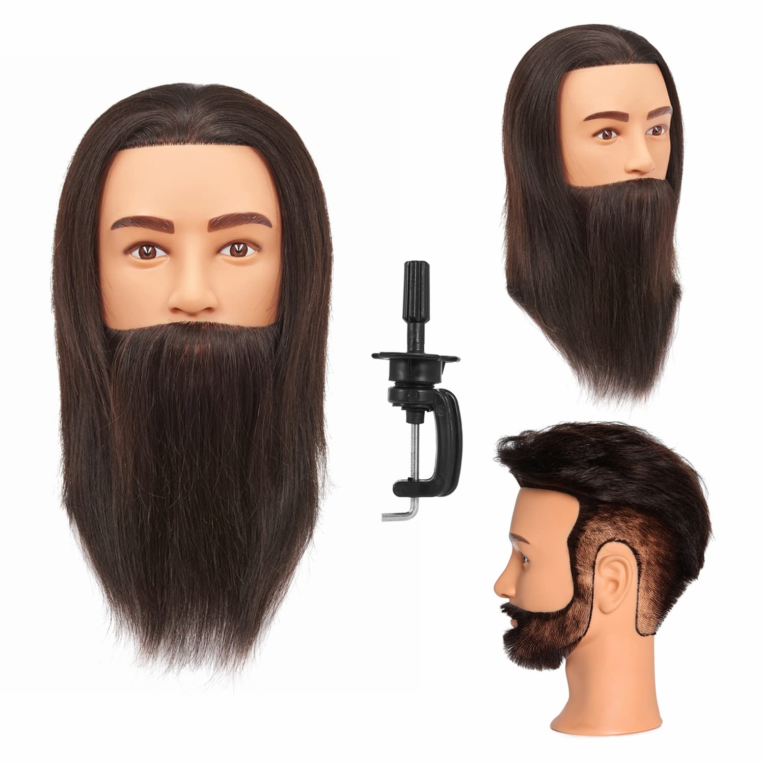 Hairingrid Male Mannequin Head 100% Human Hair Hairdresser Cosmetology Mannequin Manikin Training Head Hair and Free Clamp Holder (R72001LB0210AH)