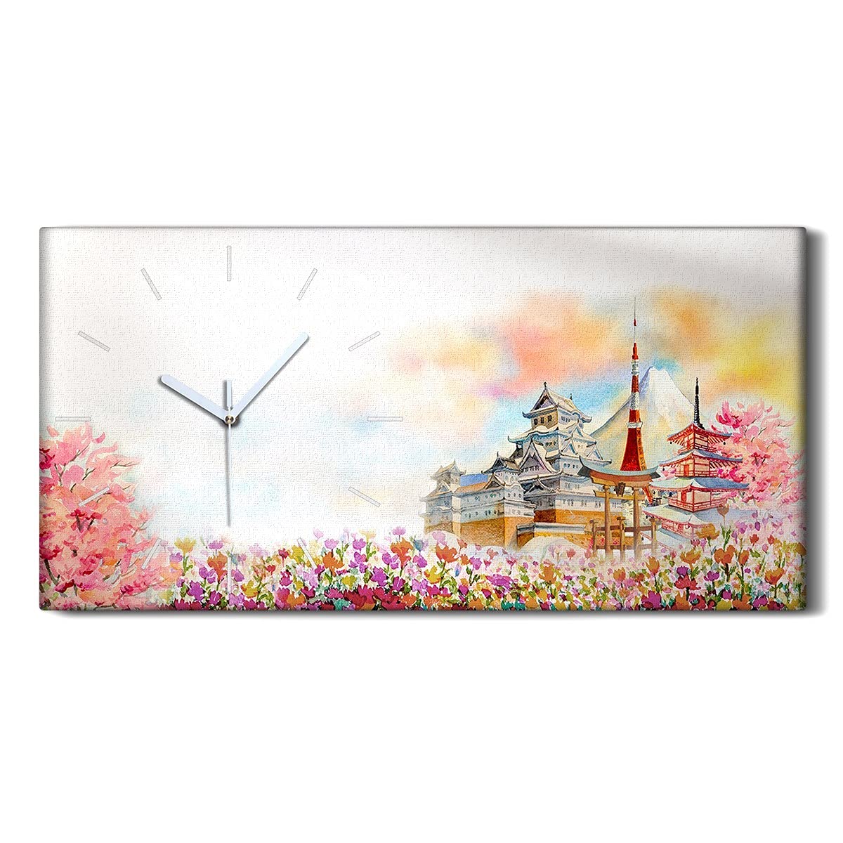 Horloge sur Toile Art Moderne Salon - Décoration Murale Abstrait Coloray 60x30cm