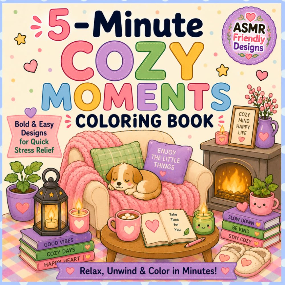 5-Minute Cozy Moments Coloring Book: Bold & Easy Cozy Coloring Pages for Adults and Teens (5-Minute Coloring Book)
