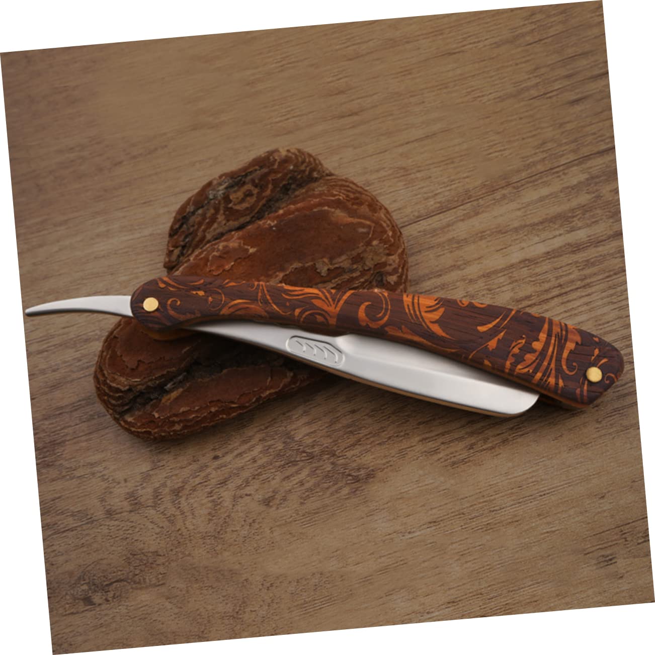 Rasoio a Mano in Acciaio Inox Pieghevole Stile Vintage | Impugnatura Marrone in Legno, Controllo Preciso, Uso Professionale e Commerciale