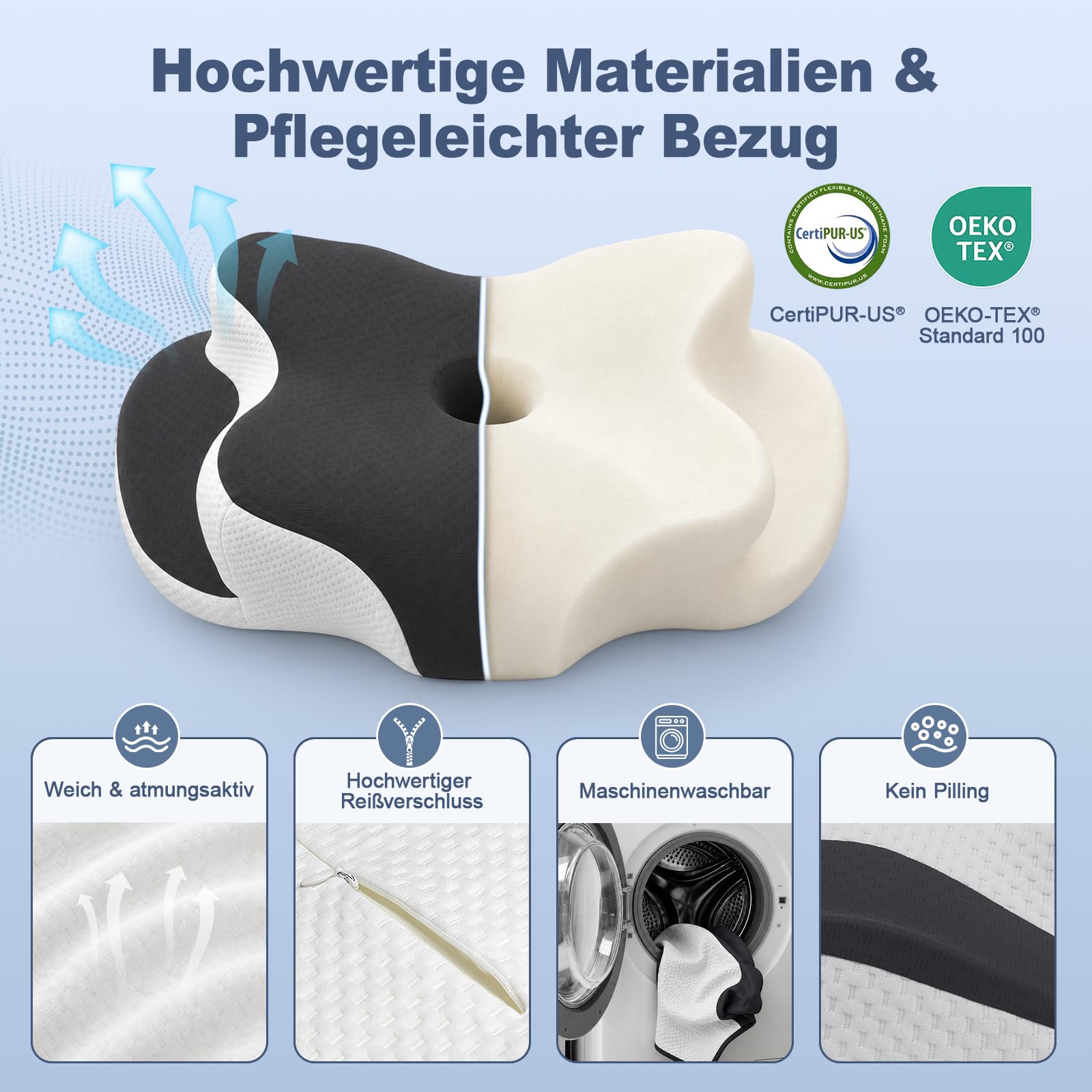Almohada cervical ergonómica, ortopédica, espuma viscoelástica y mariposa | Con funda de almohada transpirable, extraíble, para dormir de lado, espalda y boca abajo